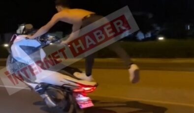 Alanya’da motosikletle tehlikeli yolculuk kamerada