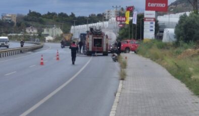 Alanya’da akaryakıt tankeri teker kısmından alev aldı
